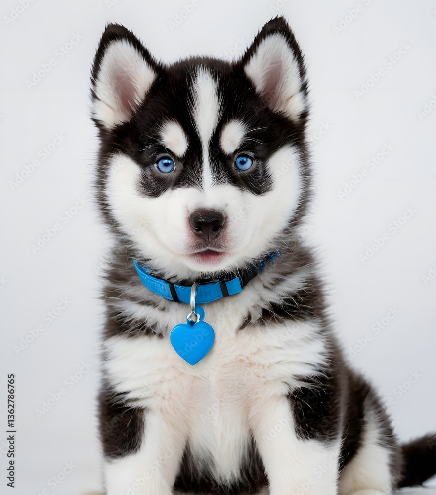 Adorable Siberian Husky Puppy with Blue Eyes on White Background Adorable Siberian Husky Puppy with Blue Eyes on White Background