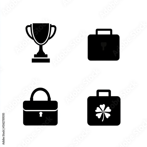 Success icons trophy, briefcase, luck, achievement.  Business concept