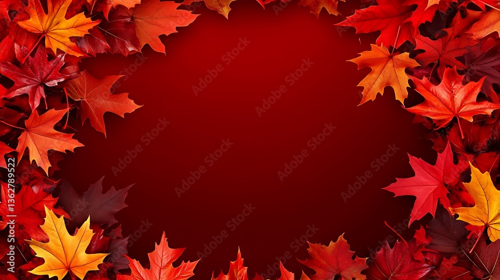 Fototapeta premium Autumn leaves frame with red background. (2)