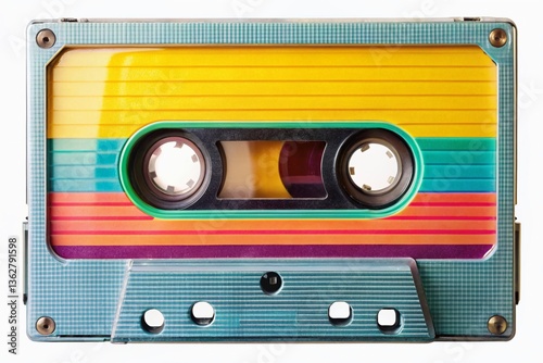 Retro Cassette Tape Side A Close-up, 80s Music, Vintage Audio, White Background