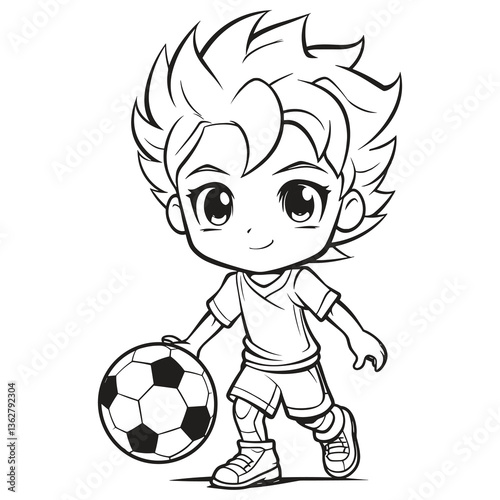 Cute Boy Playing Soccer – Cartoon Style Illustration