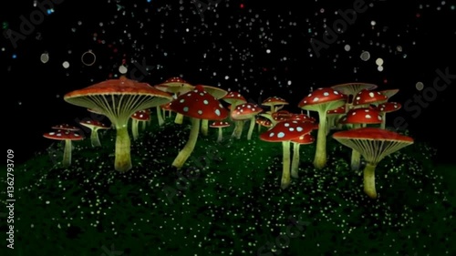 magical mushroom motion graphic 3D animation. 4k magical forest background vj. Music Background art or for Live Concert Video
