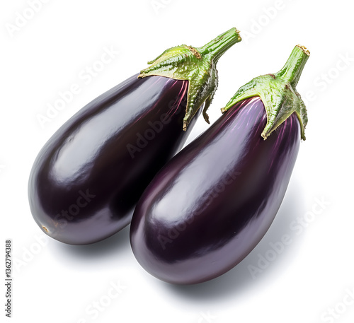 Fresh Eggplants on White Background