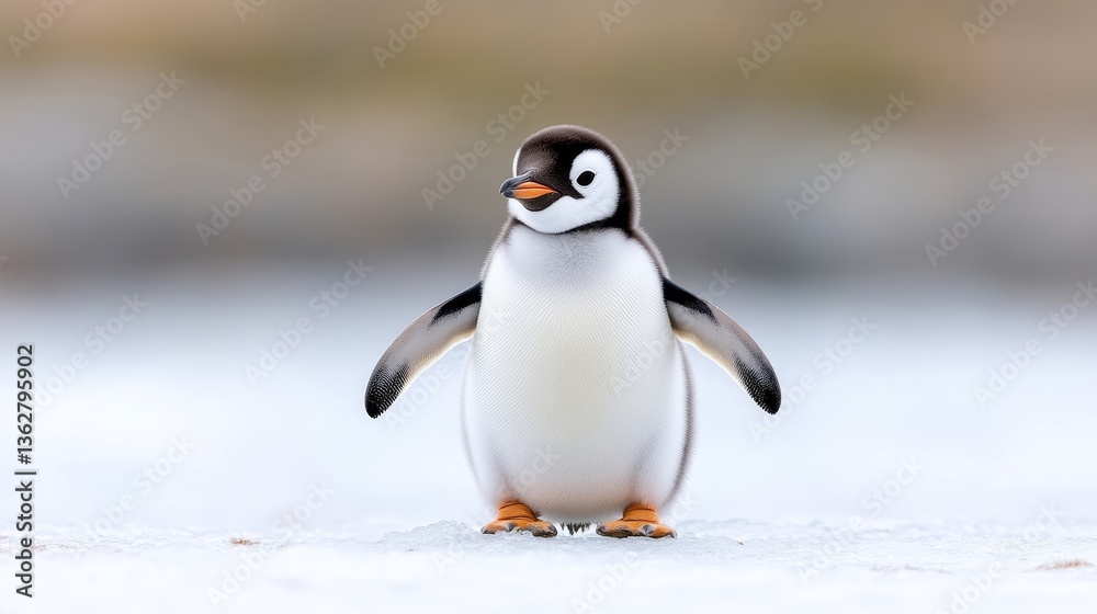 Obraz premium Adorable chick penguin on snowy terrain