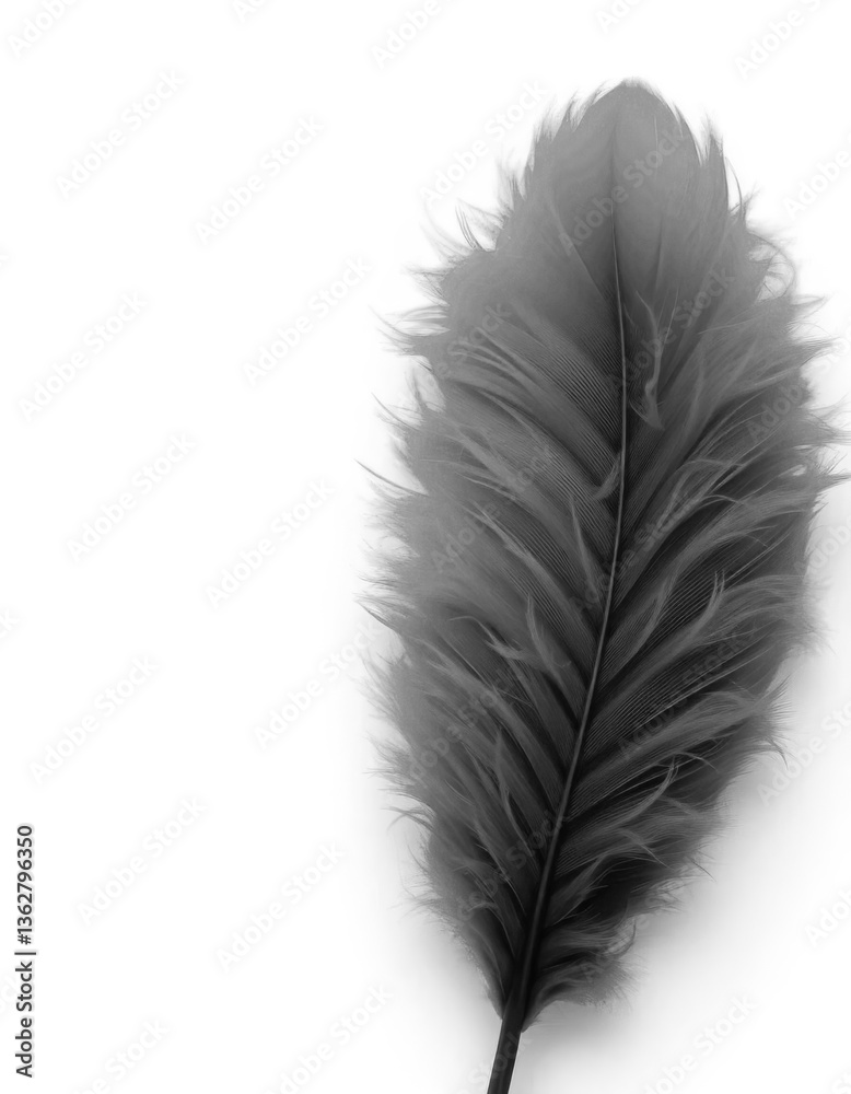 Fototapeta premium Single, vibrant blue feather, soft and fluffy, against a pure white background, bird, fluffy, delicate