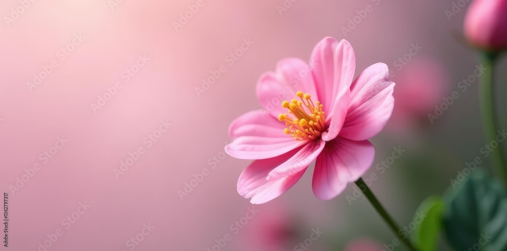 A small, delicate flower with soft petals in shades of pink, clean, isolated A small, delicate flower with soft petals in shades of pink, clean, isolated