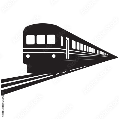 black train on tracks, simple design clip art preview