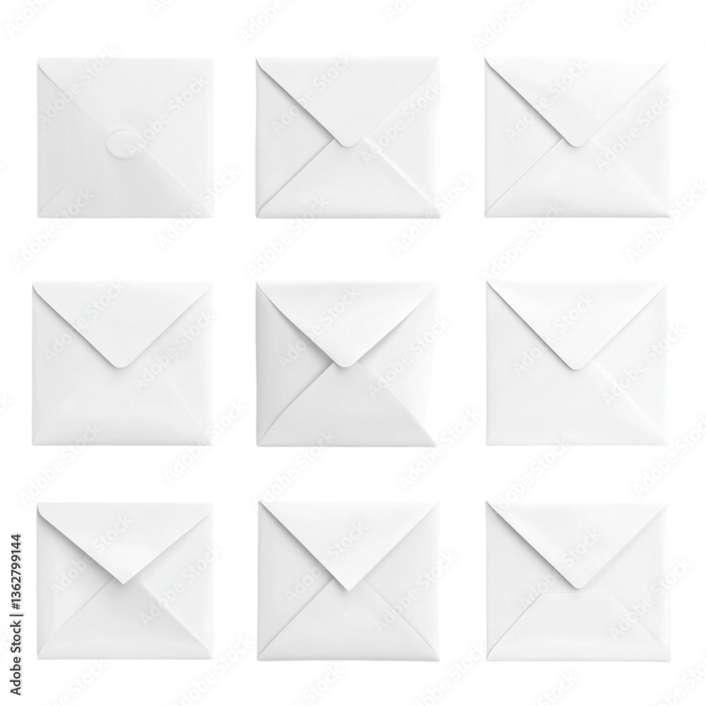 Nine blank white envelopes ready for sending messages hope and connection Nine blank white envelopes ready for sending messages hope and connection