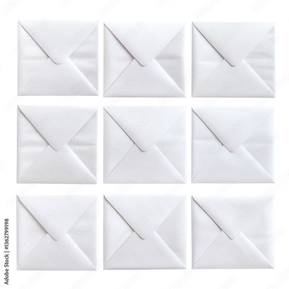 Nine blank white envelopes ready for mailing anticipation and mystery Nine blank white envelopes ready for mailing anticipation and mystery