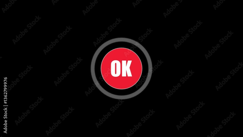 OK text button with radio waves animation style. OK text button with radio waves animation style.