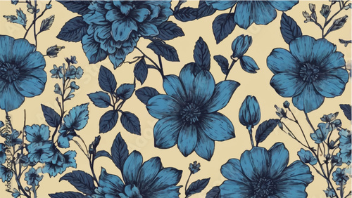 Seamless floral pattern with flowers and leaves in a pink and nature-inspired design