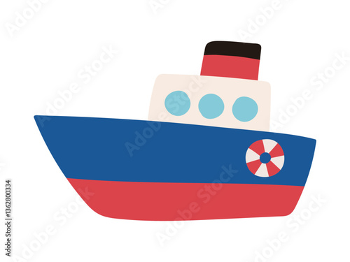 3つの丸窓があるかわいい船のイラスト
