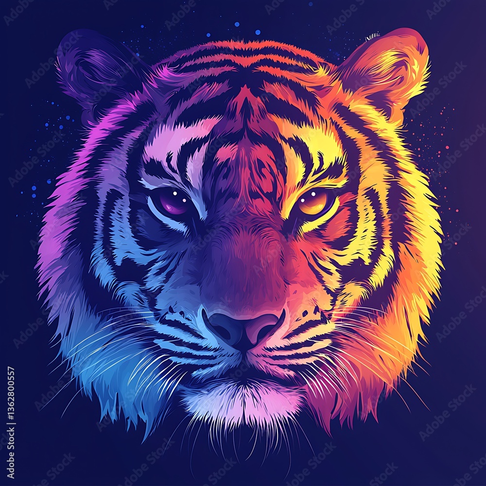 Fototapeta premium Stylized digital tiger wild face high resolution picture