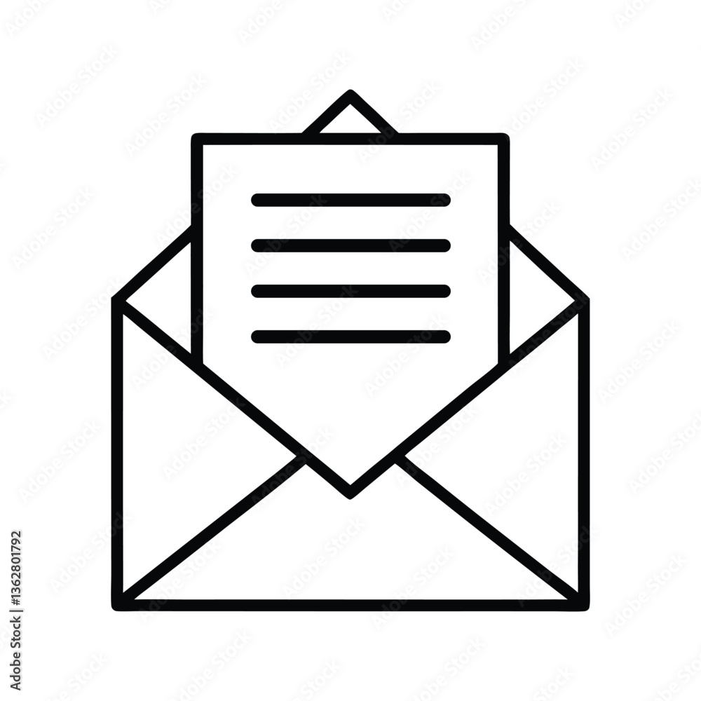 Simple Line Art of an Open Envelope with a Message Simple Line Art of an Open Envelope with a Message