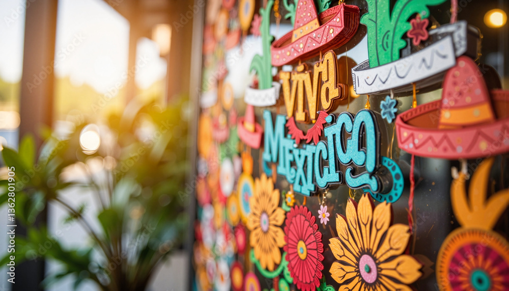 Obraz premium Cinco de Mayo celebration decorations on a colorful wall 