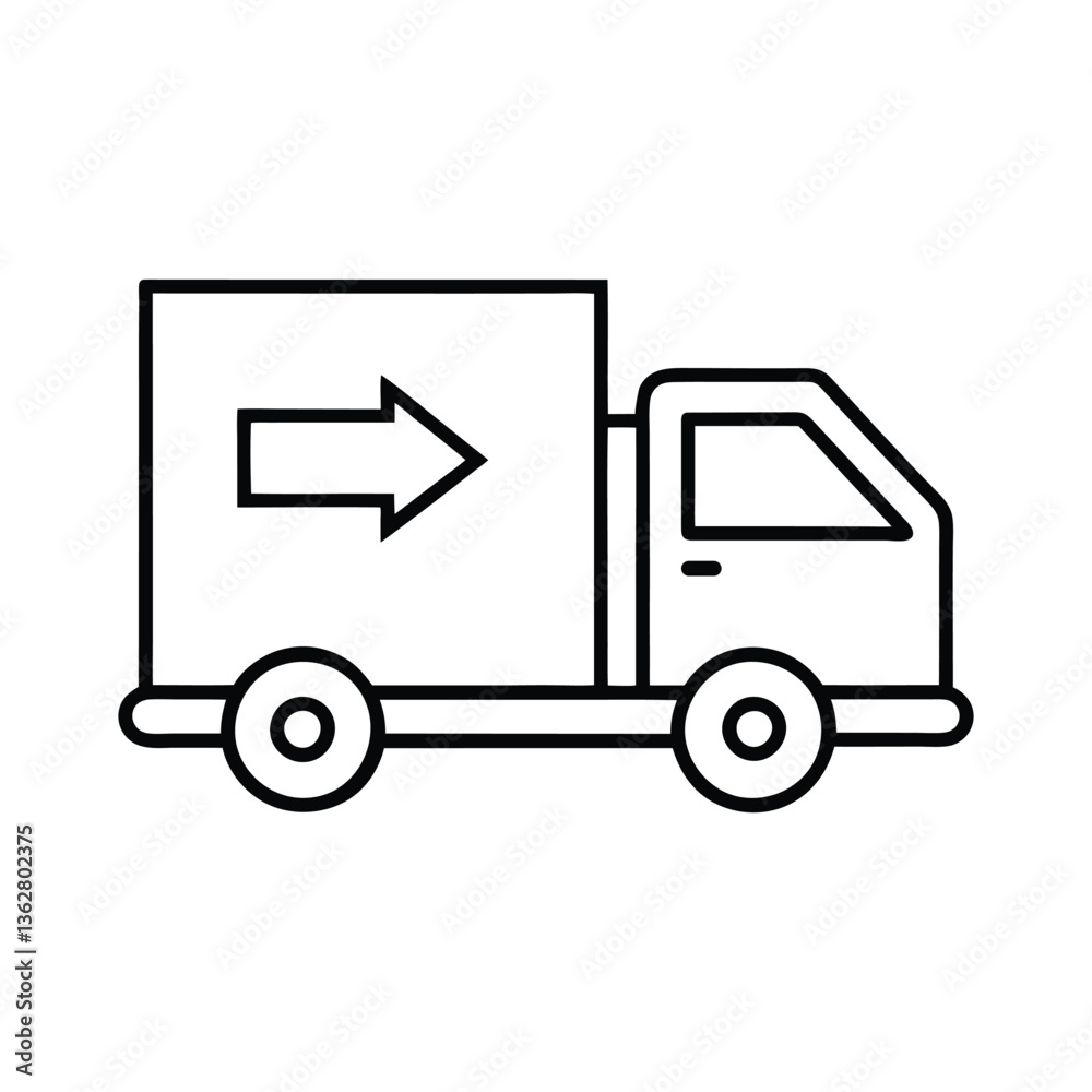 Simple Line Art Icon of a Delivery Truck with Arrow Simple Line Art Icon of a Delivery Truck with Arrow