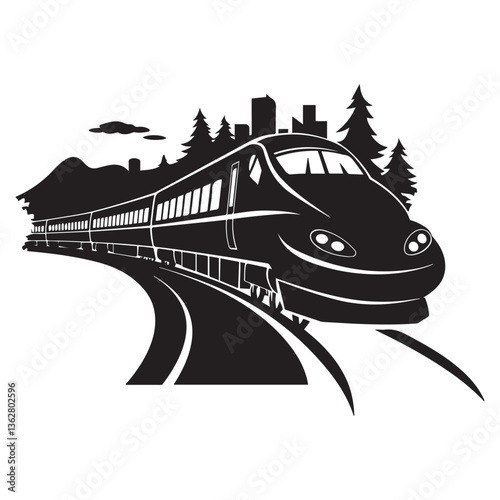 Bullet train vector silhouette Black, japanes bullet train icon clip art. with white background