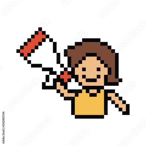 Pixel art cute cartoon character man with megaphone announcement speaker information announce decoration 8 bit male boy megaphone cartoon pixel game png vector.