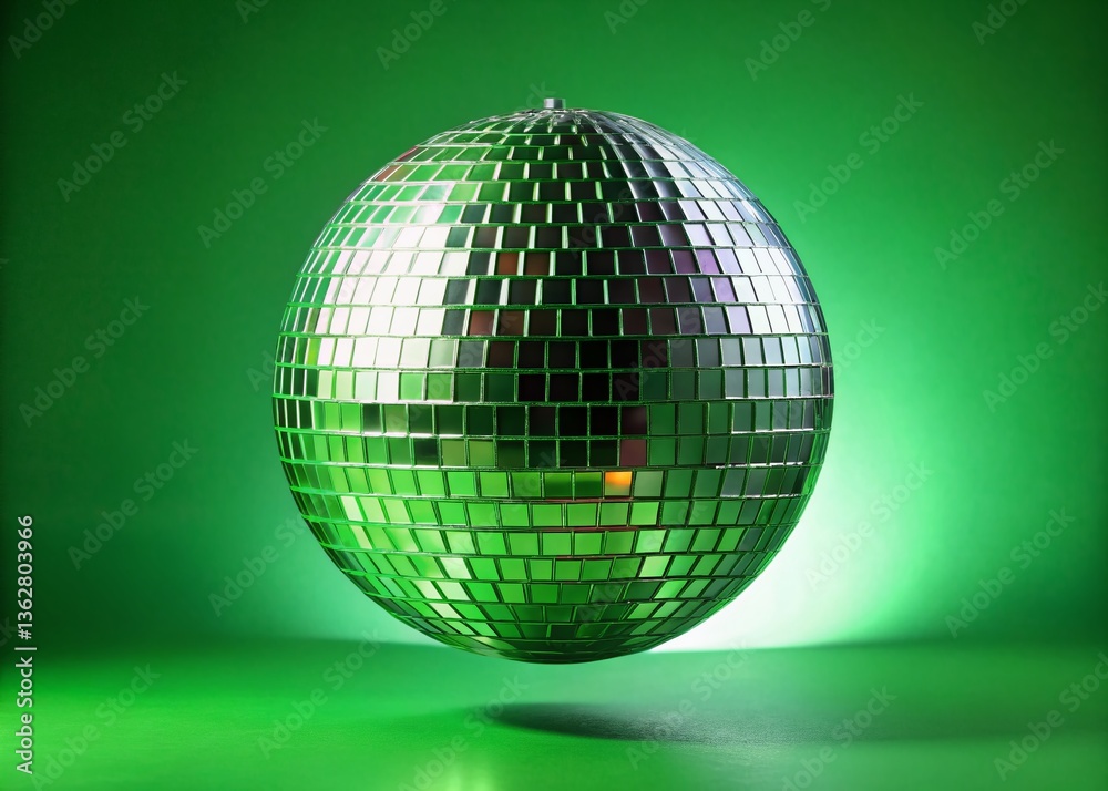 Fototapeta premium 4K Disco Ball Loop Green Screen: Minimalist Rotating Mirror Ball Animation