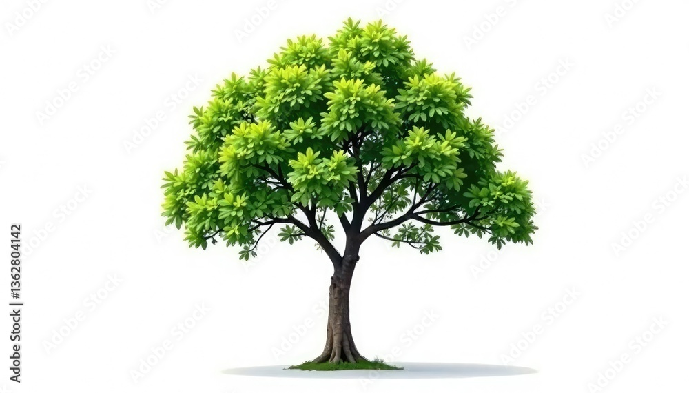 Single stem of a tall tree with foliage isolated on white, arboreal, plant life Single stem of a tall tree with foliage isolated on white, arboreal, plant life