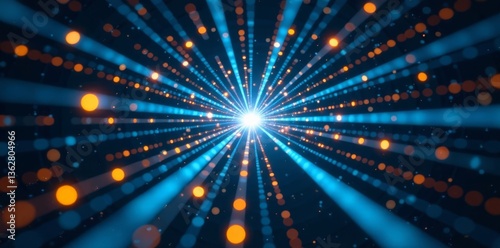 Radial blue and yellow lines emanating from a central optical fiber hub , yellow, abstract