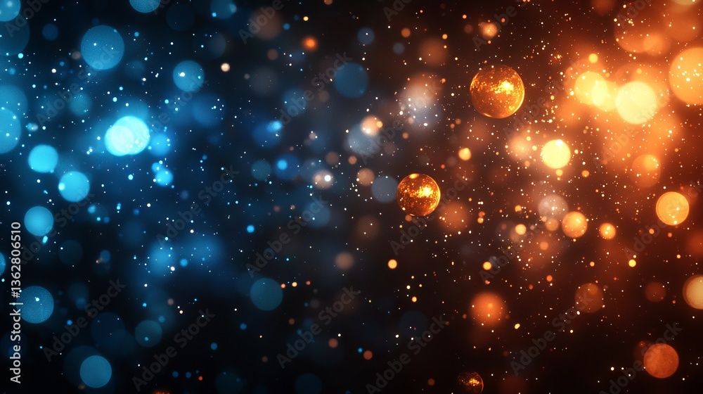Fototapeta premium Abstract cosmic dust cloud with sparkling particles and bokeh effects