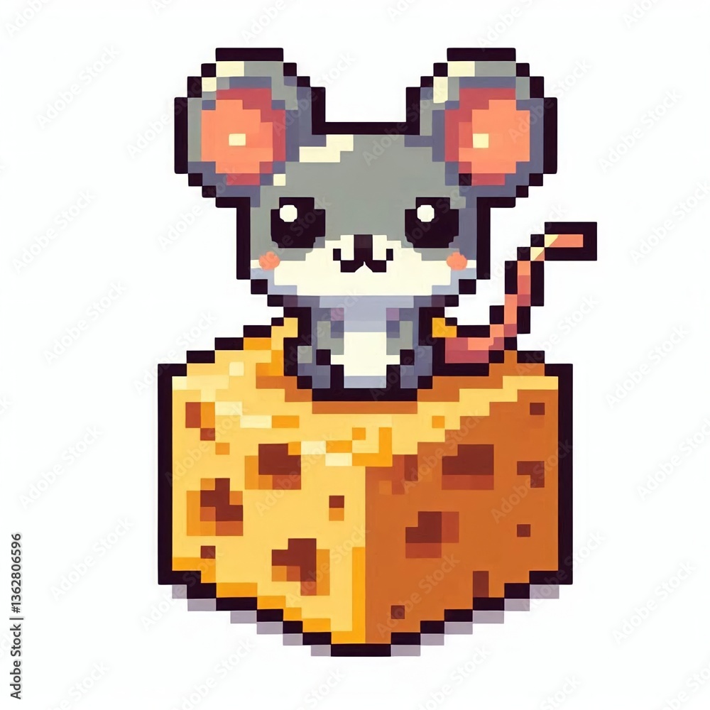 Fototapeta premium mouse illustrator design on cheese,pixel art