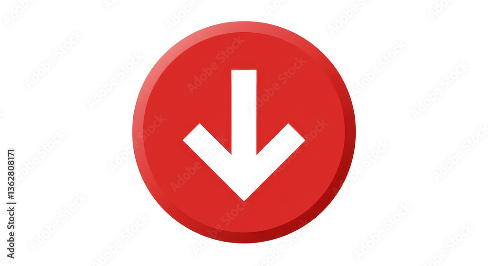 A red circle with a white arrow pointing downwards shownon a transparent background A red circle with a white arrow pointing downwards shownon a transparent background