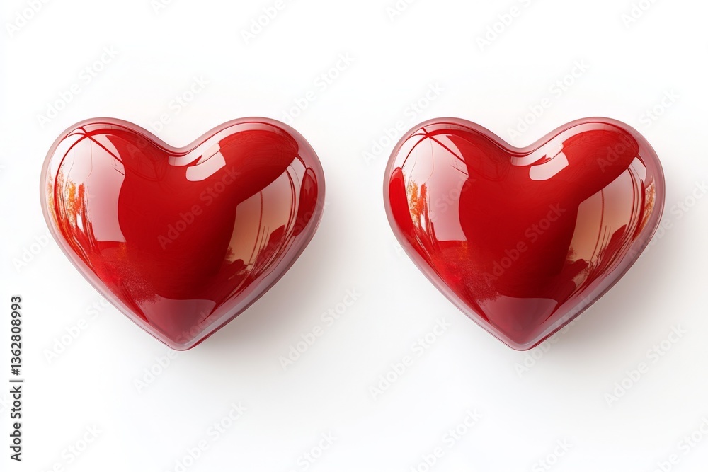 Bright red heart shapes symbolizing love and affection on a white background for various decorative uses or thematic designs Bright red heart shapes symbolizing love and affection on a white background for various decorative uses or thematic designs
