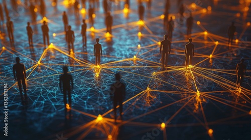 Obraz na płótnie Conceptual Visualization of a Connected Network of People, Data Connectivity w salonie