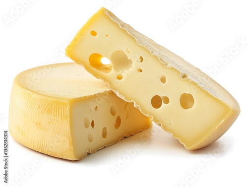 Swiss Cheese Whole and Sliced on White Background
