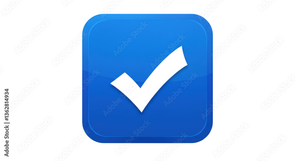 A blue square with rounded corners and a white checkmark