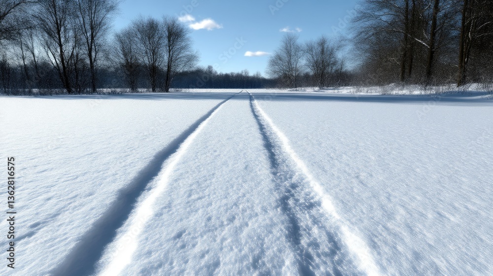 Obraz premium Winter snow path through forest