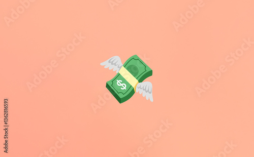 Money with Wings Emoji. Spending, financial loss, expenses concept image.