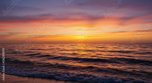 Serene sunset over calm ocean waves at the beach   