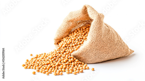Soybeans Pouring from a Sack Bag, Isolated on White Background – Generative AI Illustration