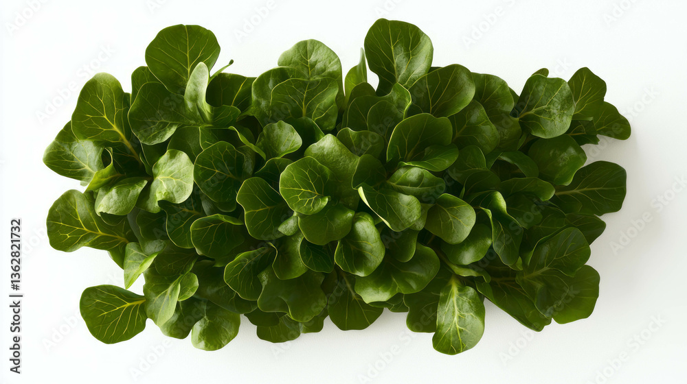 Fototapeta premium Fresh lambs lettuce arrangement on bed of leaves