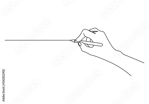 Continuous one line drawing of hand writing with pen. Hand and pen single line art. Vector illustration