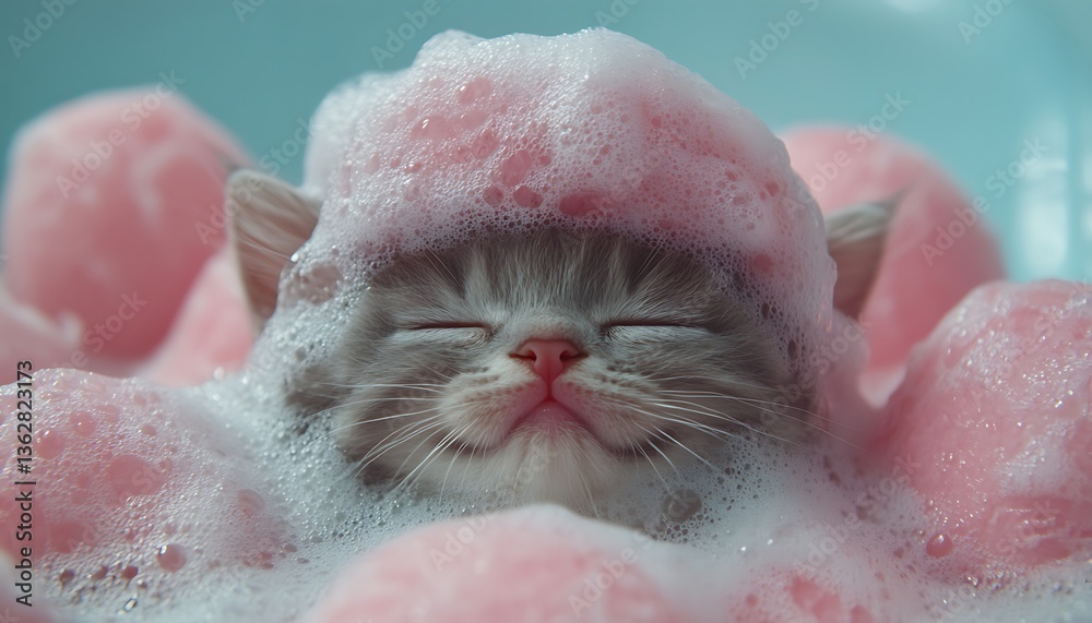 Fototapeta premium Kitten Bubble Bath with Peaceful Pampering.