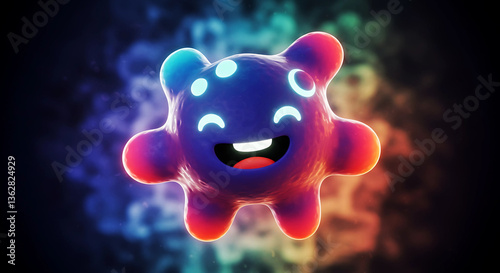 Cartoonish blob character with glowing face and background