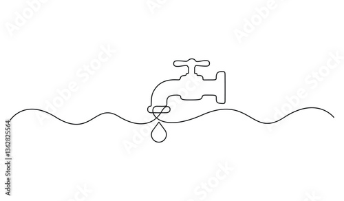 Continuous single line drawing of faucet water tap vector illustration