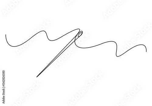 Needle icon line continuous one line drawing vector. Single line needle icon vector background. Sewing needle icon. Continuous outline of a Sewing needle icon.