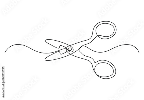 Continuous one line stylist scissors symbol concept. Barber haircut beauty salon lifestyle. Digital white single line sketch drawing vector illustration