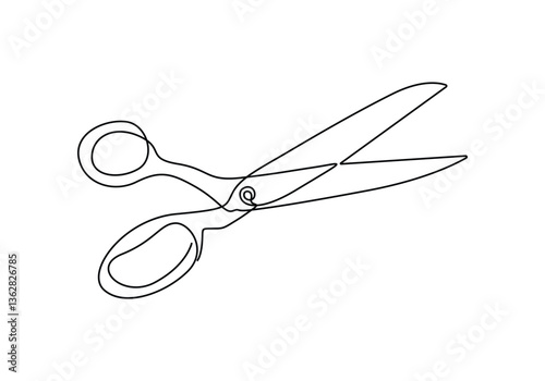 Continuous one line stylist scissors symbol concept. Barber haircut beauty salon lifestyle. Digital white single line sketch drawing vector illustration