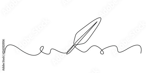 Continuous one line hand drawn for bird feather on white background. Abstract vector illustration