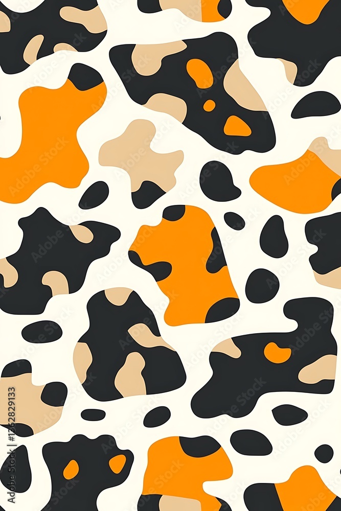 Fototapeta premium Abstracted animal print background in beige, black, and vibrant orange color
