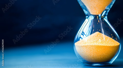 A close-up of an hourglass, symbolizing the passage of time, with sand flowing through, representing the fleeting nature of moments and the inevitability of change.
