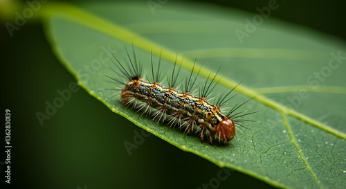 macro image of a caterpillar on leaf