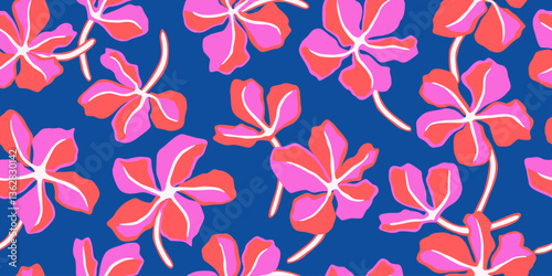 Exotic hand drawn flowers, seamless patterns with floral for fabric, textiles, clothing, wallpaper, wall art, cover, banner, home decor, abstract backgrounds.