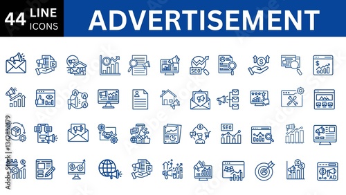 Advertisement editable line icon set. 